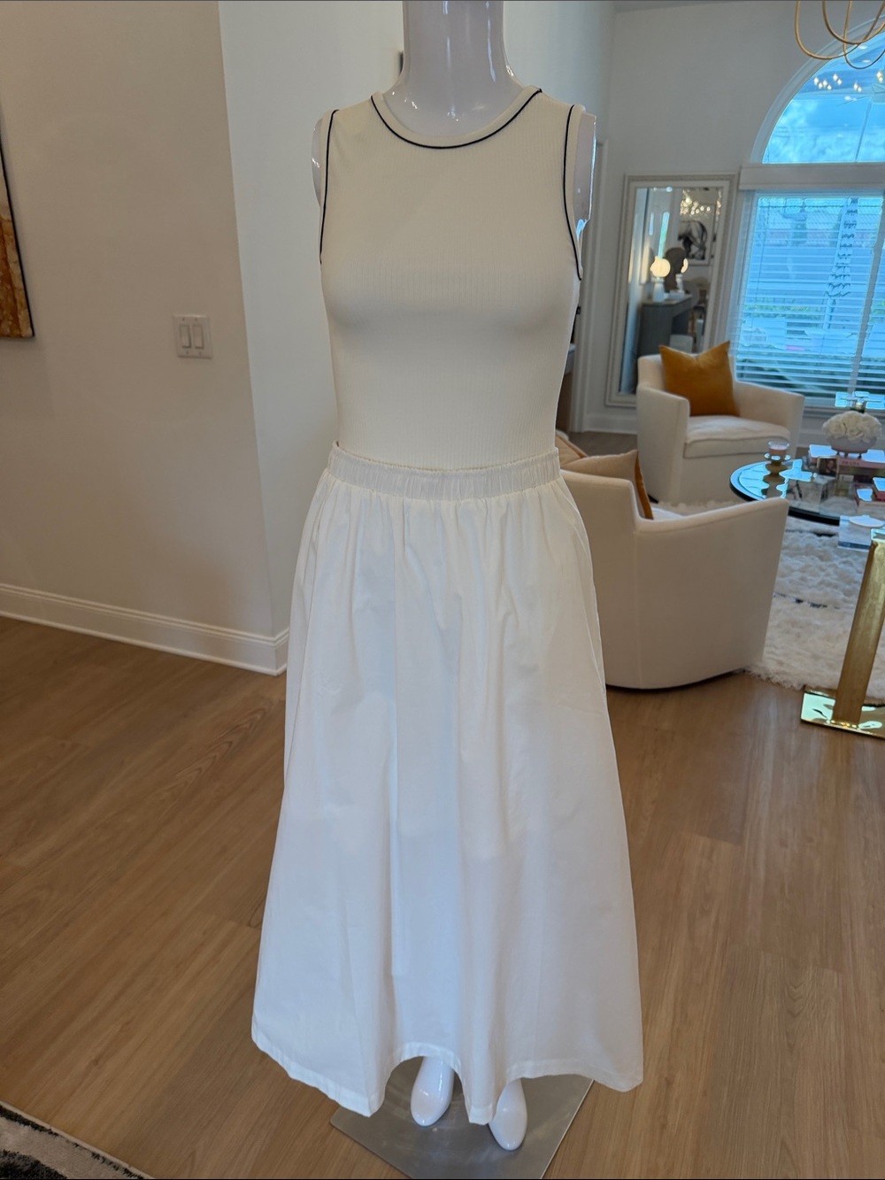 Elle Cream Maxi Tank Dress with Elastic Waist